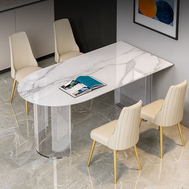 Stone Center Top Dining table Acrylic Double Pedestal Modern White Dinette Table Clearhalo 'Dining Tables & Seating' 'Dining Tables' 'dining_table' 'furn' 'furn_dining_table' 'Furniture' 'furniture_dining_table' 'Kitchen & Dining Furniture' 1200x1200_5478cb3a-f5ce-4f03-94fb-9fe12e7ce3f0