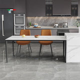 Contemporary Rectangle Shape White Dining Set Sintered Stone Standard Dining Set for Kitchen Clearhalo 'Dining Room Sets' 'Dining Tables & Seating' 'dining_room_set' 'furn' 'furn_dining_room_set' 'Furniture' 'furniture_dining_room_set' 'Kitchen & Dining Furniture' 'kitchen&dining_furn' 'kitchen' 1200x1200_547bd808-1646-4b12-a808-ff662cf6cb67