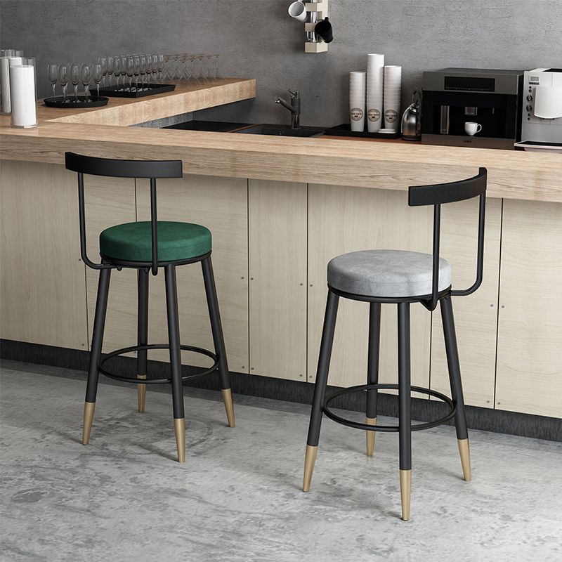 Modern Counter Round Bar Stool Armless Velvet Bar Stool with Footrest Iron Base Clearhalo 'Bar Furniture' 'Bar Stools' 'bar_stools' 'furn' 'furn_bar_stools' 'furniture_bar_stools' 'Kitchen & Dining Furniture' 'kitchen&dining_furn' 'kitchen' 'kitchen_furn' Furniture' 1200x1200_547c957f-3ea9-43d6-8b02-8ea0aa3a265a