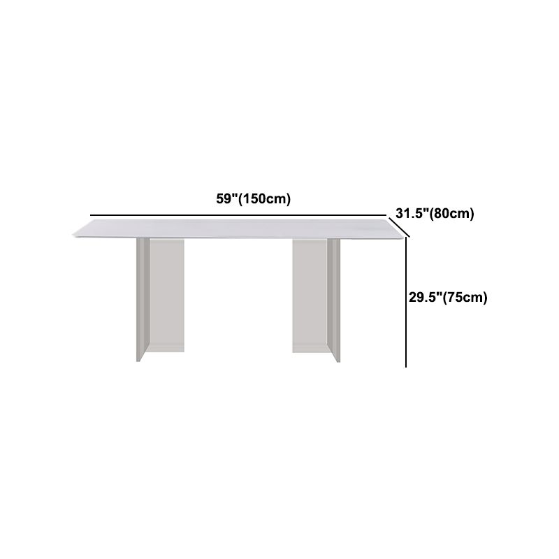 Modern Sintered Tone Top Dining Table Rectangle White with Acrylic Double Pedestal
