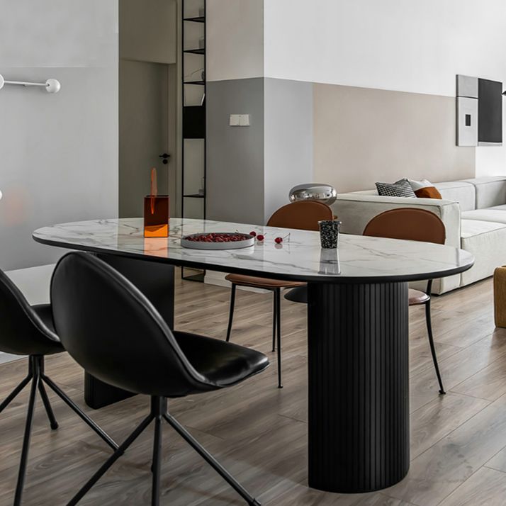 Oval Double Pedestal Dining Site Table Contemporary Style Dinette Table Clearhalo ' dining_table' 'Dining Tables & Seating' 'Dining Tables' 'furn' 'furn_dining_table' 'Furniture' 'furniture_dining_table' 'Kitchen & Dining Furniture' 'kitchen&dining_furn' 'kitchen' 'kitchen_dining_table' 1200x1200_547cbc33-acfb-4952-bde4-0ce9189e9a8d