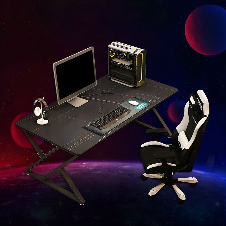 Bureau d'écriture rectangulaire noir, bureau de chambre à coucher avec pieds en métal