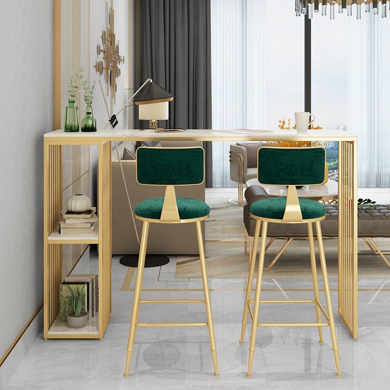 Green Cushion Bar Stools Armless Barstool with Gold Metal Legs