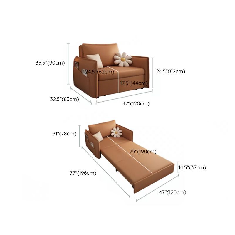 Faux Leather Sofa Bed Metal Frame Sleeper Sofa with Storage Box
