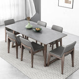 Mid-Century Modern Dining Table Gray Sintered Stone Dining Table with Wood Base Clearhalo ' dining_table' 'Dining Tables & Seating' 'Dining Tables' 'furn' 'furn_dining_table' 'Furniture' 'furniture_dining_table' 'Kitchen & Dining Furniture' 'kitchen&dining_furn' 'kitchen' 'kitchen_dining_table' 1200x1200_548cbd4f-21d1-4b53-a0d8-8b8f876dce07