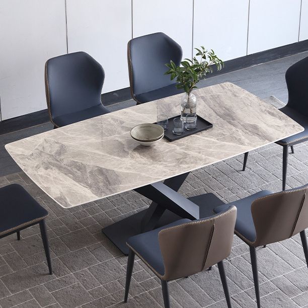Modern Style Sintered Stone Dining Table Gray Rectangle Table with Pedestal Clearhalo ' dining_table' 'Dining Tables & Seating' 'Dining Tables' 'Furniture' 'furniture_dining_table' 'Kitchen & Dining Furniture' 'kitchen&dining_furn' 'kitchen' 'kitchen_dining_table' 1200x1200_548dc92c-a4f0-4748-b3b3-162a6480f34b