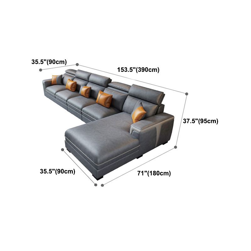 Dark Gray Faux Leather Sectional Sofa Stain-Resistant Sofa for Living Room
