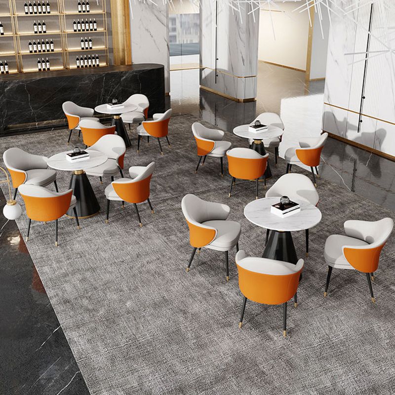 Mesa de comedor redonda con base de pedestal, mesa superior de piedra de lujo tradicional para el hogar