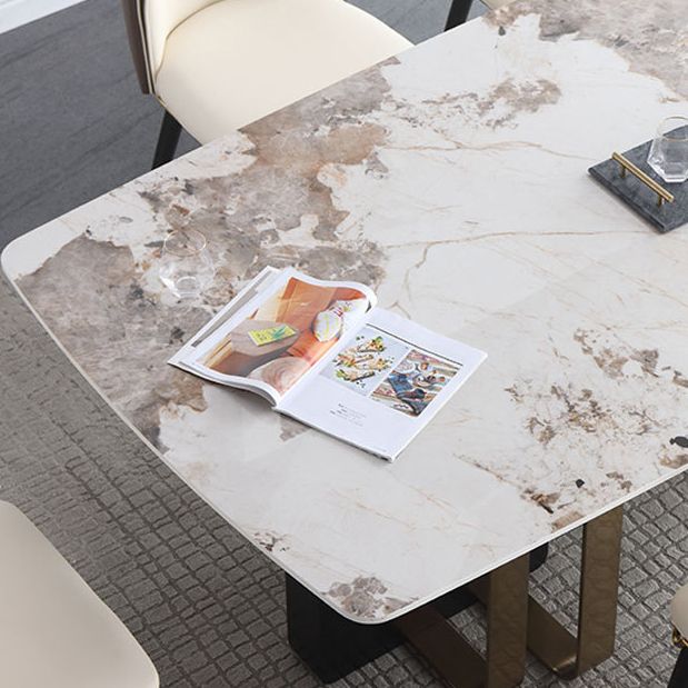 Modern Style Rectangle Dining Table Sintered Stone Table with Metal Legs for Home Clearhalo 'Dining Tables & Seating' 'Dining Tables' 'dining_table' 'furn' 'furn_dining_table' 'Furniture' 'Kitchen & Dining Furniture' 1200x1200_5498446e-37bd-4f0e-8e60-0985d51ee23b