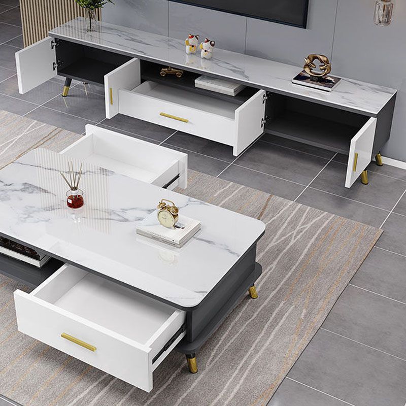 Glass TV Stand Console Open Storage TV Media Stand with Drawer Clearhalo 'furn' 'furn_tv_stands_entertainment_centers' 'Furniture' 'Living Room Furniture' 'TV Stands & Entertainment Centers' 'TV Stands & Media Storage Furniture' 'tv_stands_entertainment_centers' 1200x1200_54986a0e-a67e-4f23-a1c7-395fe924ec8a