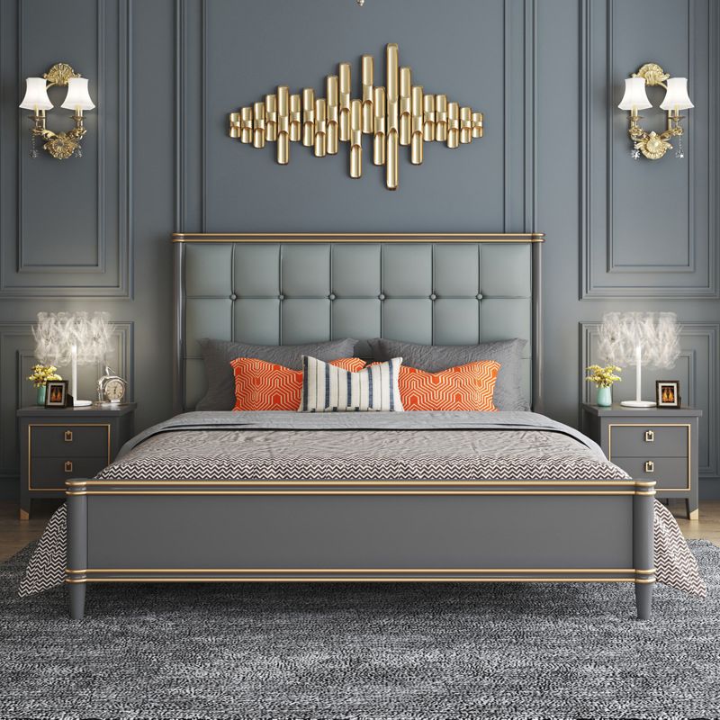 Modern Standard Bed with Tufted Upholstered Headboard and Soild Wood Legs Clearhalo 'Bedroom Furniture' 'Beds' 'furn' 'furn_beds' 'Furniture' 1200x1200_5499a491-8fe8-4d9f-8723-9c006580e1a8