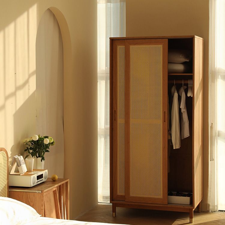 Modern Solid Wood Wardrobe Cabinet 2 Sliding Doors Sliding with Drawer Clearhalo 'Armoires & Wardrobes' 'armoires_wardrobes' 'Bedroom Furniture' 'furn' 'furn_armoires_wardrobes' 'Furniture' 1200x1200_549eb4d8-2eb3-4b14-8275-fecd9b17dc8f