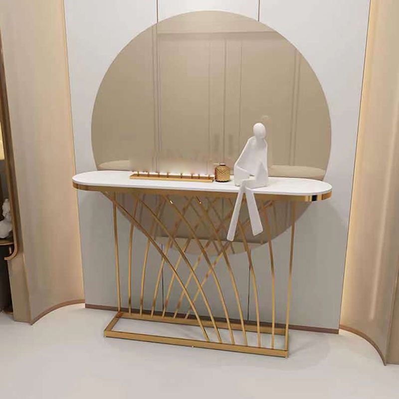 Tabella della console ovale in bianco/nero, tavolo da accento per console a astratto