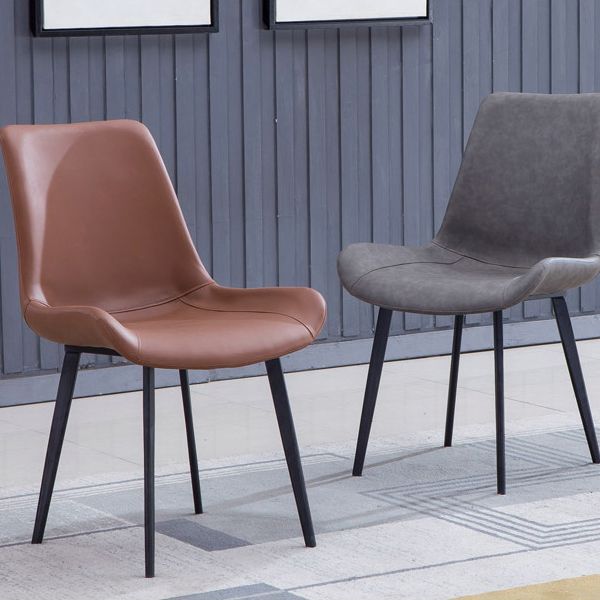 Faux Leather Dining Chairs Contemporary Armless Chairs with Metal Base Clearhalo 'Dining Chairs' 'Dining Tables & Seating' 'dining_chair' 'furn' 'furn_dining_chair' 'Furniture' 'Kitchen & Dining Furniture' 1200x1200_54a62a29-c3d2-4a0c-a1c7-6ecca900b09e