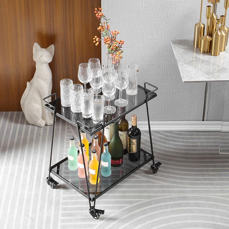 Contemporary 23.62"H Rolling Prep Table Rectangular Metal Prep Table for Dining Room