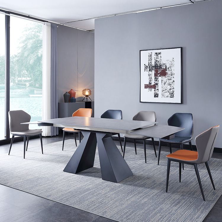 Extendable Industrial Sintered Stone Table Rectangle Dining Table with Double Pedestal Clearhalo ' dining_table' 'Dining Tables & Seating' 'Dining Tables' 'furn' 'furn_dining_table' 'Furniture' 'furniture_dining_table' 'Kitchen & Dining Furniture' 'kitchen&dining_furn' 'kitchen' 'kitchen_dining_table' 1200x1200_54a8a3cb-694c-4169-8bcc-24972e516132