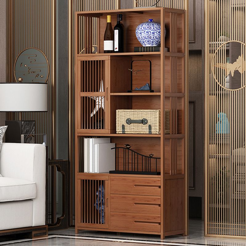 Modern Bamboo Bookshelf Brown Closed Back Shelf Bookcase With Cabinets