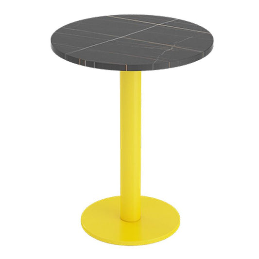 Industrial Style Dining Table Black Sintered Stone Table with Yellow Metal Base