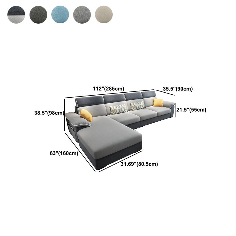 63 "W sezionali del braccio top cuscino, divano sezionale in tessuto soggiorno, a forma di L