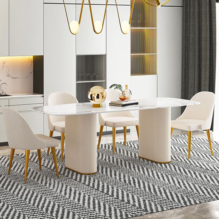 Sintered Stone Top Modern White Table for Restaurant Oval Dining Table Double Pedestal Clearhalo 'Dining Tables & Seating' 'Dining Tables' 'dining_table' 'furn' 'furn_dining_table' 'Furniture' 'furniture_dining_table' 'Kitchen & Dining Furniture' 'kitchen' 'kitchen_dining_table' 1200x1200_54afa6e1-557b-4773-ae8a-cf9fa2781148
