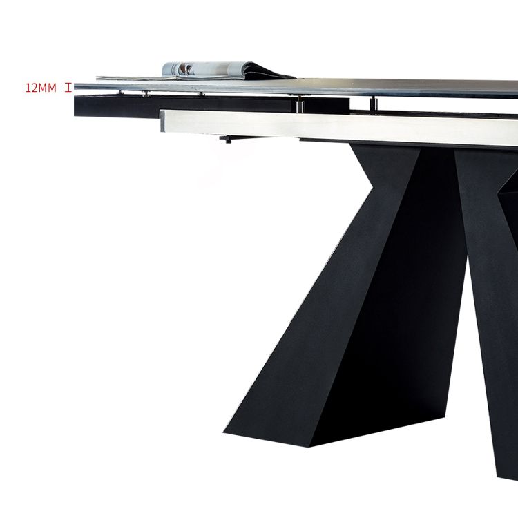 Industrial Sintered Stone Dining Table Rectangle Black Table with Pedestal Base Clearhalo ' dining_table' 'Dining Tables & Seating' 'Dining Tables' 'furn' 'furn_dining_table' 'Furniture' 'furniture_dining_table' 'Kitchen & Dining Furniture' 'kitchen&dining_furn' 'kitchen' 'kitchen_dining_table' 1200x1200_54b2fad7-56ab-41b1-a1dc-f9719c0669c7