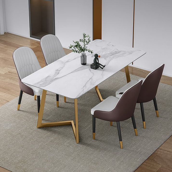 Glam Iron Dinette Set 1/2/4/5/7 Pieces Rectangle Sintered Stone Top Dining Table Set