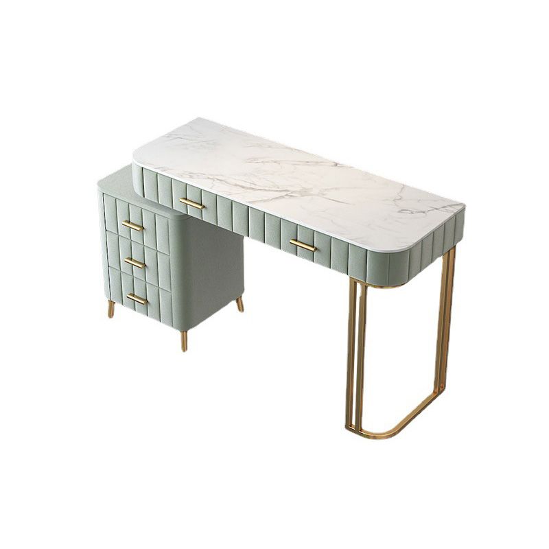 5-Drawers Vanity Makeup Table Set Vanity Stool with Wood Accent Clearhalo 'Bedroom Furniture' 'furn' 'furn_makeup_vanities' 'Furniture' 'Makeup Vanities' 'makeup_vanities' 1200x1200_54bc0938-156f-46a8-891f-72f2b139ef3c