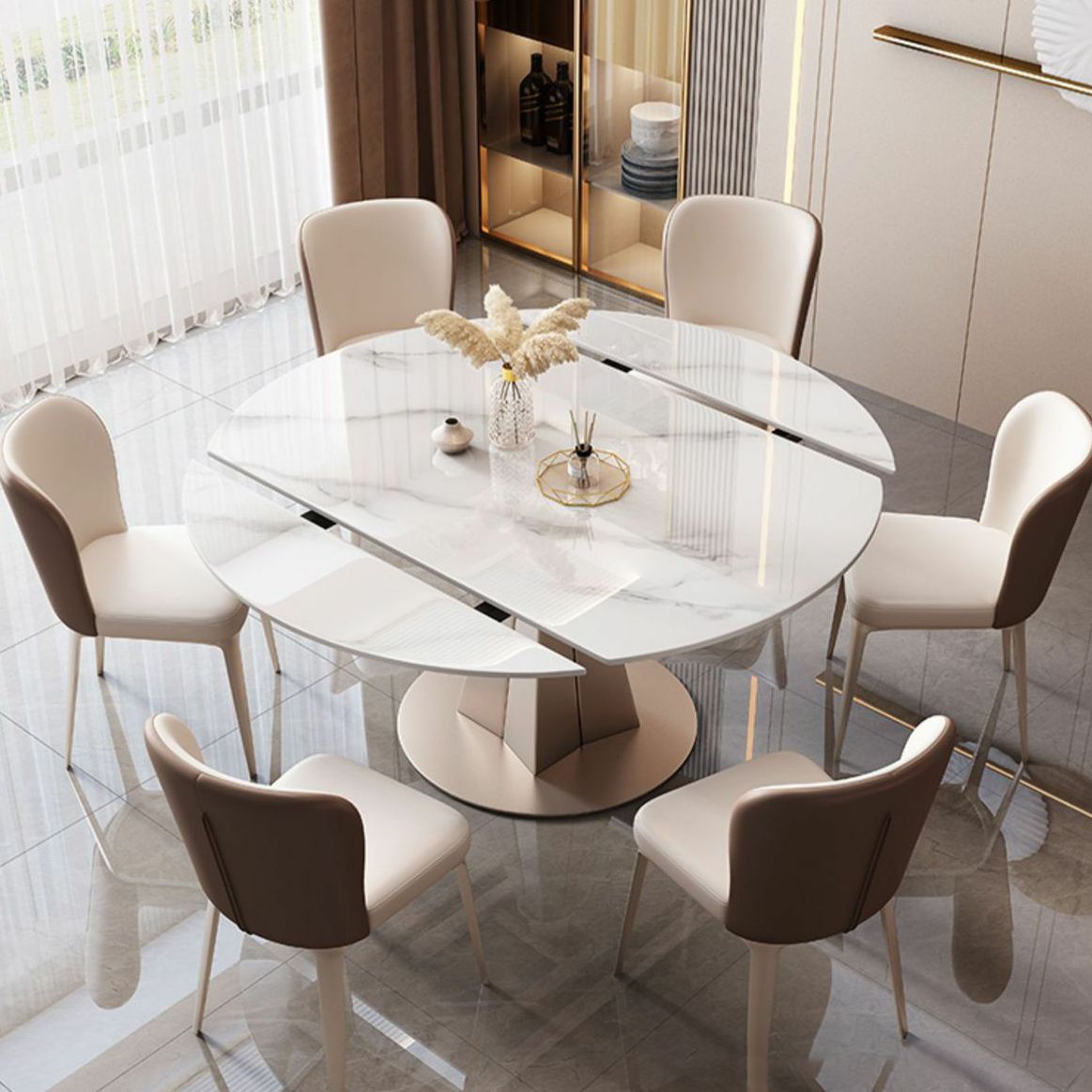 Glam Style Round Table Set 1/4/7 Pieces Dining Set for Home Use
