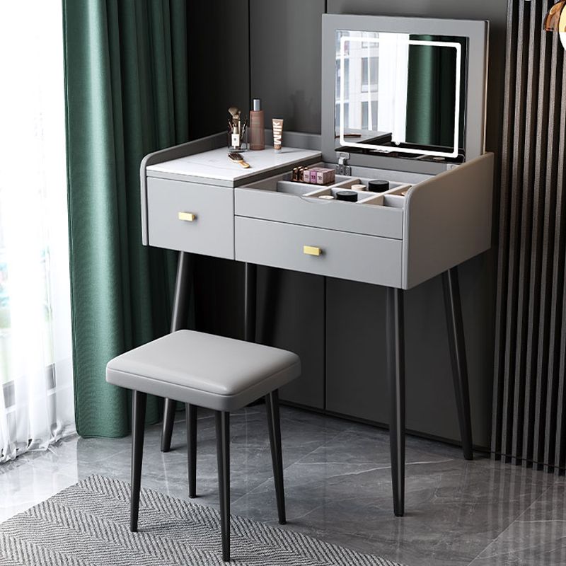 Flip Vanity in marmo singolo con sgabello imbottito Specchio a specchio da vanità