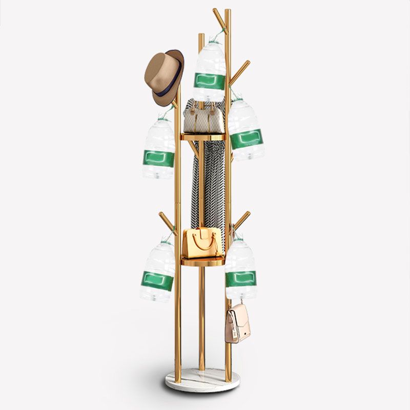 Metal Entry Hall Tree Marble Base Coat Rock with 2 Shelves , 66.92" H Clearhalo 'Entry & Mudroom Furniture' 'furn' 'furn_hall_tree_coat_racks' 'Furniture' 'Hall Trees & Coat Racks' 'hall_tree_coat_racks' 1200x1200_54c5979c-ae83-472b-b8e8-b06e560173de