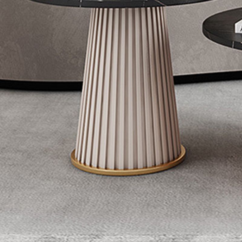 Mesa de centro moderna de pizarra maciza, mesa de cóctel redonda de hierro en blanco/negro