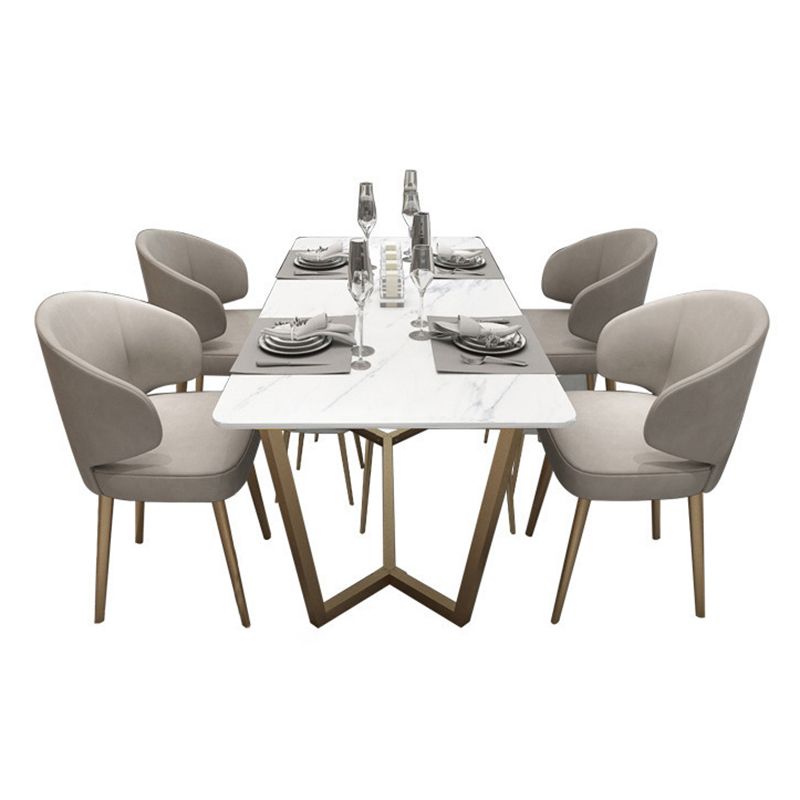 Rectangle Trestle Dining Table Glam Faux Marble Table for Dining Room Kitchen