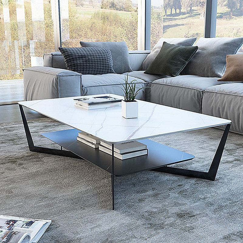 Modern Style Cocktail Table Rock Slate Top with Storage Rack Rectangular Coffee Table Clearhalo 'Coffee & Accent Tables' 'Coffee Tables' 'coffee_tables' 'furn' 'furn_coffee_tables' 'Furniture' 'furniture_coffee_tables' 'Living Room Furniture' 1200x1200_54cc4ee5-af0a-4bec-b524-1bdc6369dd40