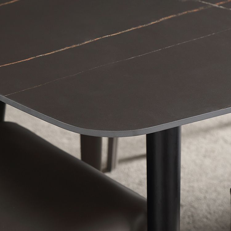 Ensemble de salle à manger moderne avec pieds en bois, ensemble de table à manger d'intérieur rectangulaire de 1/4/6/7 pièces en noir
