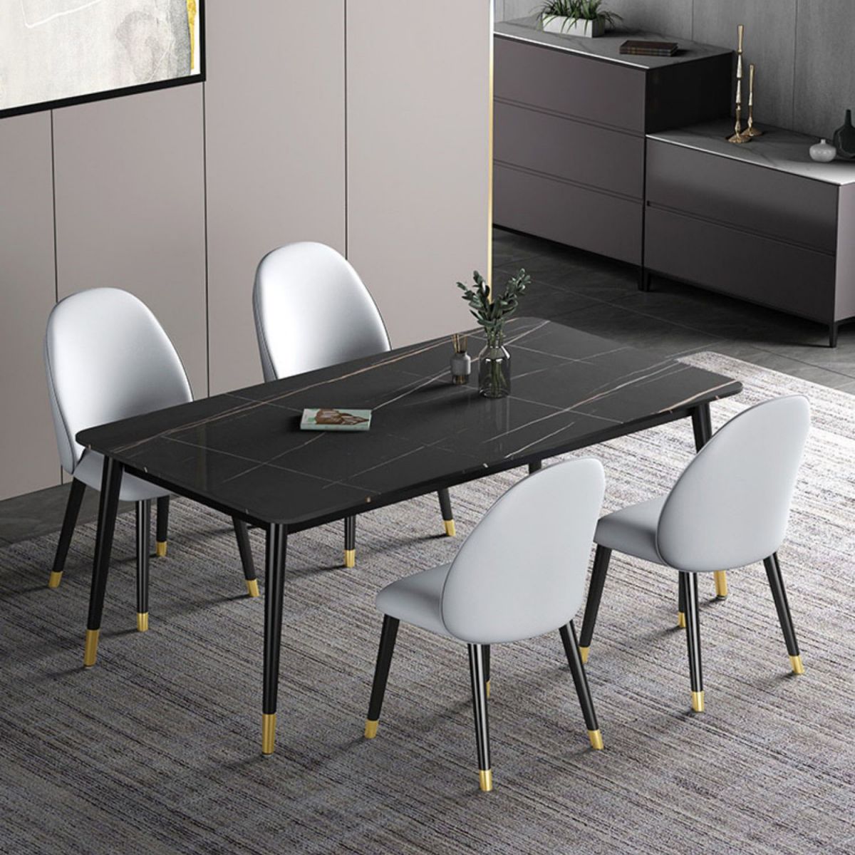 Modern Rectangle Dining Table Set 1/2/3/5/7 Pieces Dinette Set with Sintered Stone Top Clearhalo 'Dining Room Sets' 'Dining Tables & Seating' 'dining_room_set' 'furn' 'furn_dining_room_set' 'Furniture' 'Kitchen & Dining Furniture' 1200x1200_54ce366c-56eb-45f5-9828-0c73b8521dca