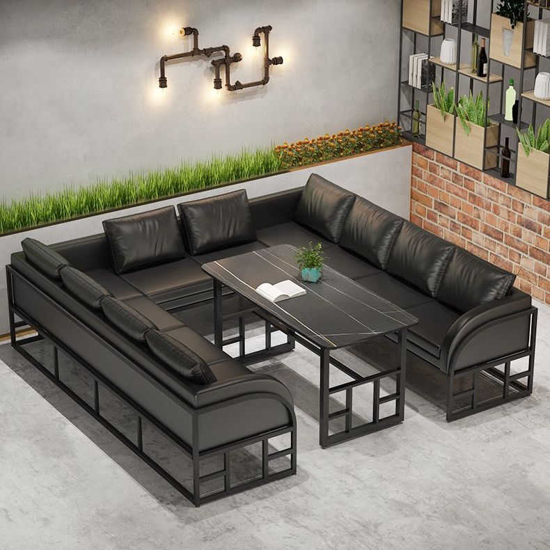Industrial Dining Room Table Black Sintered Stone Table with Black Trestle Base Clearhalo ' dining_table' 'Dining Tables & Seating' 'Dining Tables' 'furn' 'furn_dining_table' 'Furniture' 'furniture_dining_table' 'Kitchen & Dining Furniture' 'kitchen&dining_furn' 'kitchen' 'kitchen_dining_table' 1200x1200_54ceebac-004d-422b-8efb-86189d34cb51