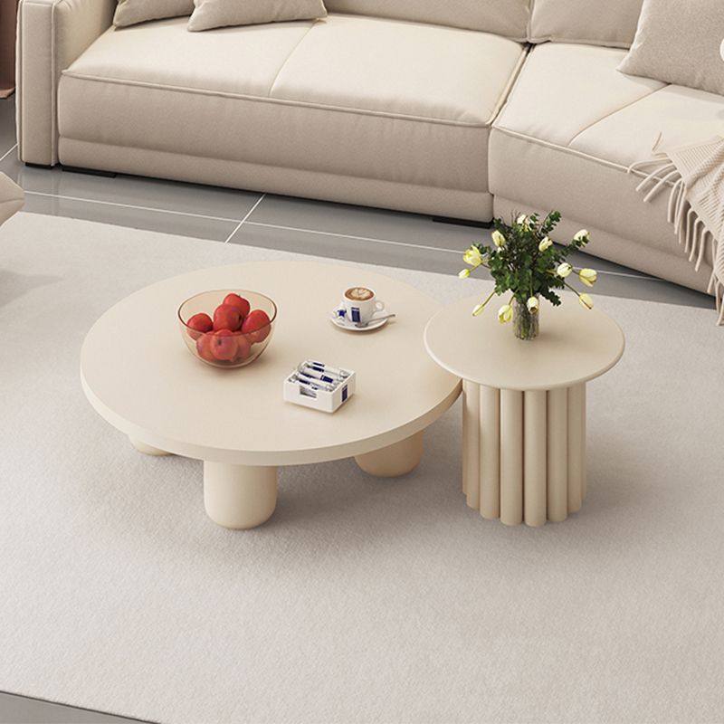 Table basse ou table d'appoint moderne en bois artificiel, ronde, beige