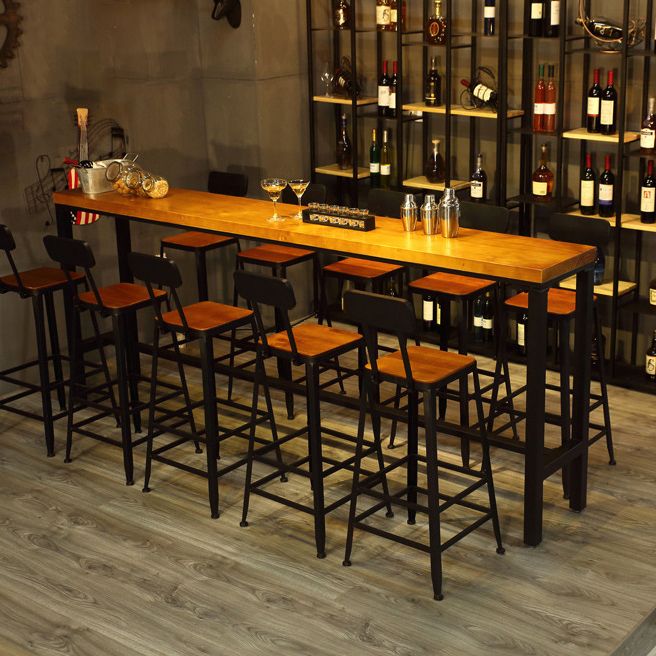 Solid Wood Bar Table Industrial Bar Dining Table with Black Trestle Base Clearhalo 'Bar Furniture' 'Bar Tables' 'bar_tables' 'furn' 'furn_bar_tables' 'Furniture' 'Kitchen & Dining Furniture' 1200x1200_54d4b195-d420-4cac-bd9f-068e3949a7c6