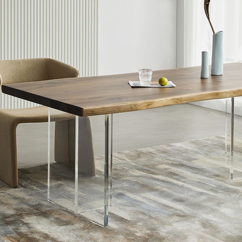 Tavolo da pranzo top in noce naturale moderna trasparenza tavolo da base acrilico