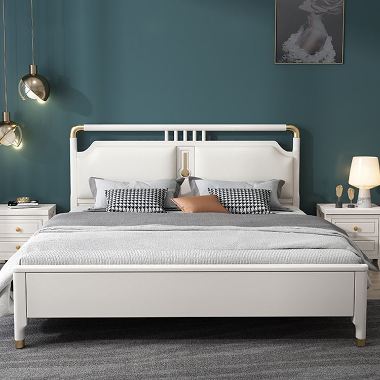 Glam Rubberwood Open-Frame Bed 45.28-Inch H White Bed Frame with Headboard Clearhalo 'Bedroom Furniture' 'Beds' 'furn' 'furn_beds' 'Furniture' 1200x1200_54d85779-7dd0-47ed-a991-56cbf7862301
