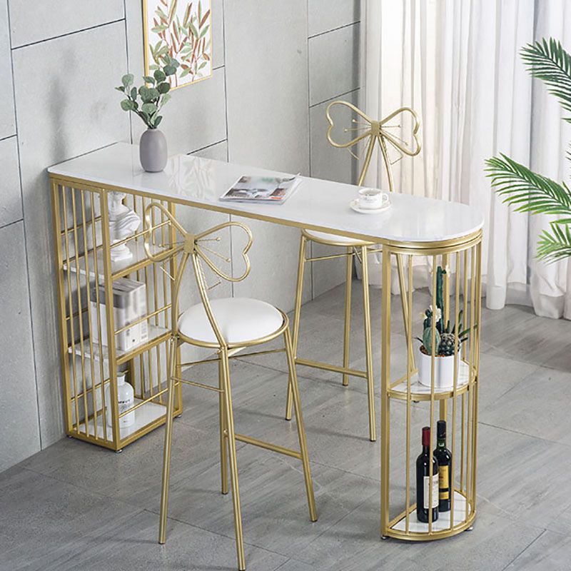 Marble Indoor Glam Bar Dining Table Gold Iron Double Pedestal Bistro Table with Shelve Clearhalo 'Bar Furniture' 'Bar Tables' 'bar_tables' 'furn' 'furn_bar_tables' 'Furniture' 'furniture_bar_tables' 'Kitchen & Dining Furniture' 'kitchen&dining_furn' 'kitchen' 1200x1200_54daf4a2-8b0b-40cd-bd3b-5aacf343461b