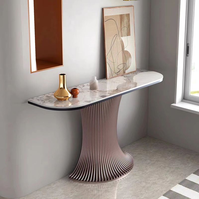 16 Inch Wide Accent Table Modern Style Stone Half Moon Console Table for Hall