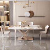 Mesa de comedor de estilo moderno, mesa rectangular con base metálica para comedor