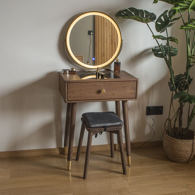 Vanity di trucco contemporaneo con cassetti in legno di gomma marrone