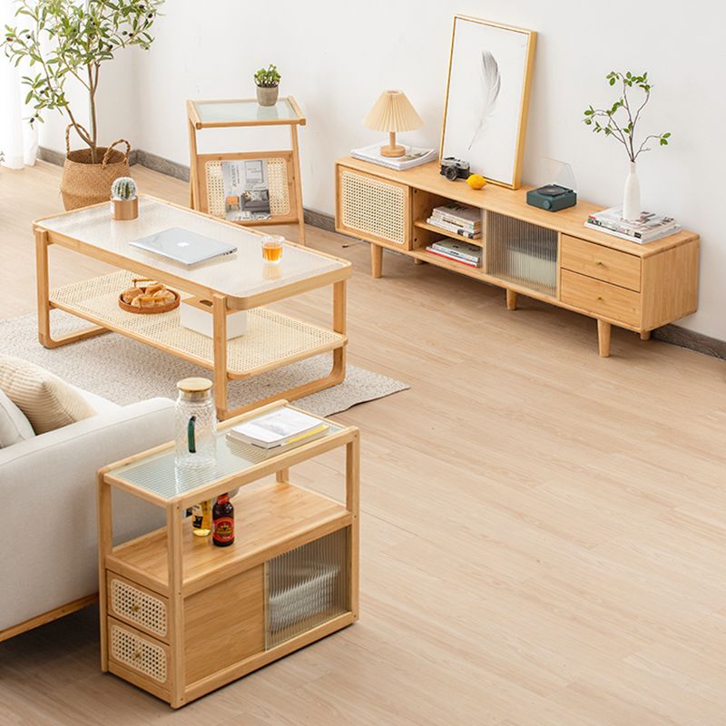 Natural/Brown Glass Top End Table 24" Tall Rectangular Nesting Side Table