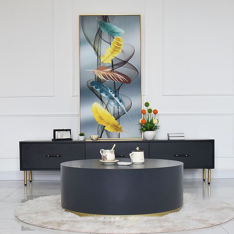 1 einzelner runder Couchtisch Drum Couchtisch in Schwarz/Dunkelgrau