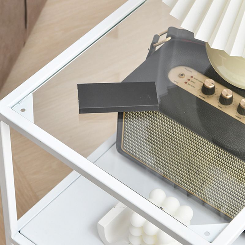 Modern 15.7-inch Rectangular Glass Top Side Table Iron Frame End Table with Shelf