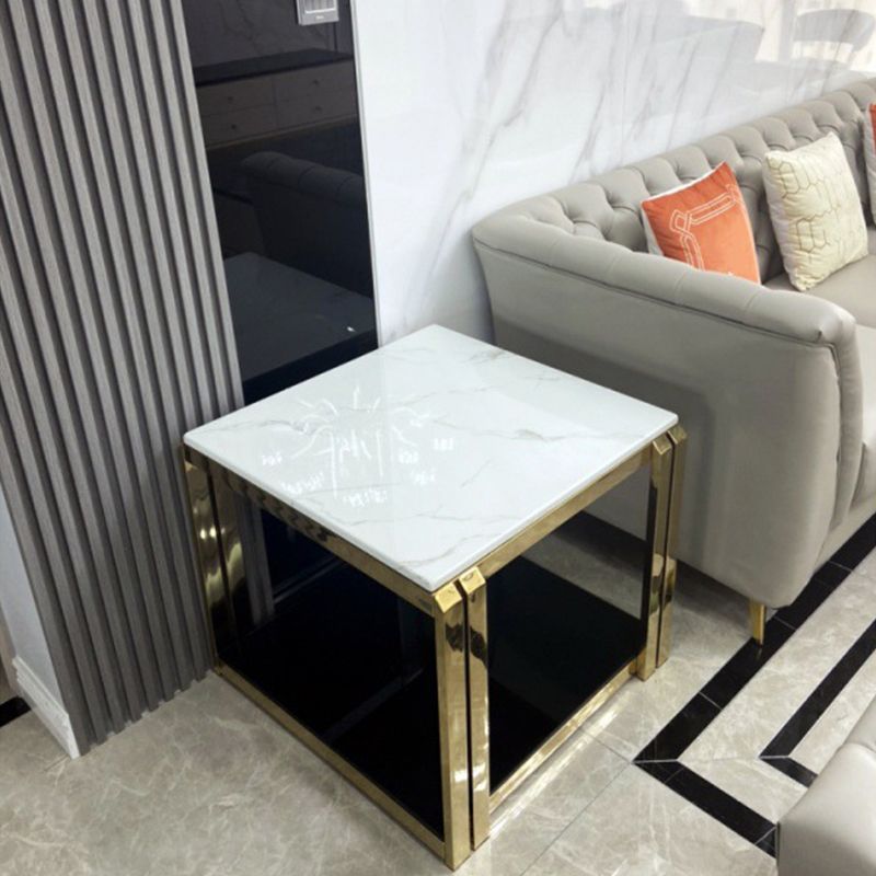 Tabella di estremità del blocco quadrata in acciaio inossidabile moderno tavolo da tavolo angolare in marmo laterale