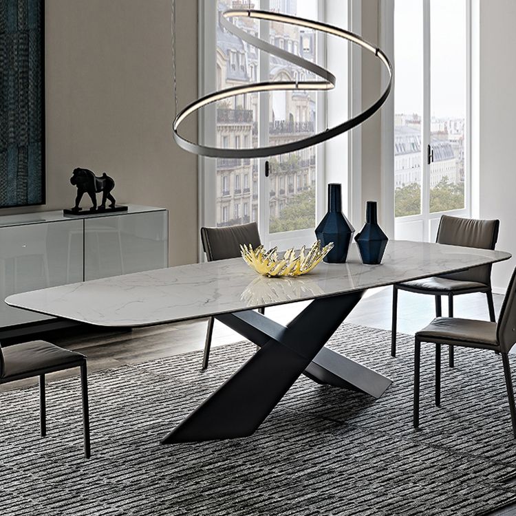 Sintered Stone Top Table for Restaurant Industrial Dining Table with Black Pedestal Base Clearhalo ' dining_table' 'Dining Tables & Seating' 'Dining Tables' 'furn' 'furn_dining_table' 'Furniture' 'furniture_dining_table' 'Kitchen & Dining Furniture' 'kitchen&dining_furn' 'kitchen' 'kitchen_dining_table' 1200x1200_54f5d3cb-c753-4765-97da-9dc63e0af53e