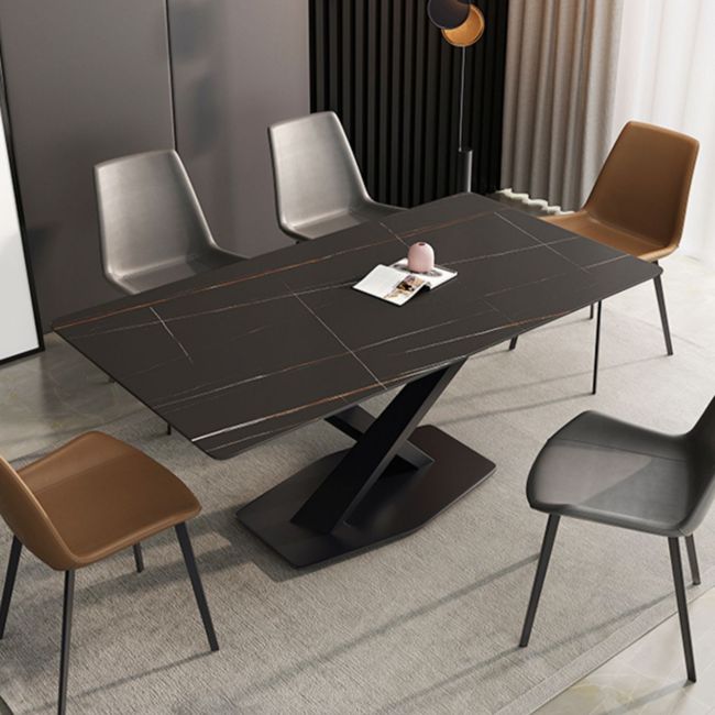 Industrial Kitchen Standard Dining Table Sintered Stone Dining Table with Pedestal Base Clearhalo ' dining_table' 'Dining Tables & Seating' 'Dining Tables' 'furn' 'furn_dining_table' 'Furniture' 'furniture_dining_table' 'Kitchen & Dining Furniture' 'kitchen&dining_furn' 'kitchen' 'kitchen_dining_table' 1200x1200_54f6e911-d3c1-4b30-9224-02bbe986d5be